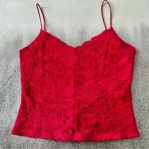 Guess Red Lace Spaghetti Strap Crop Top